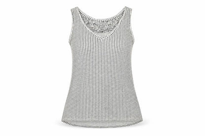Myrine Womens White Geometric Viscose Basic Tank Size S V-Neck