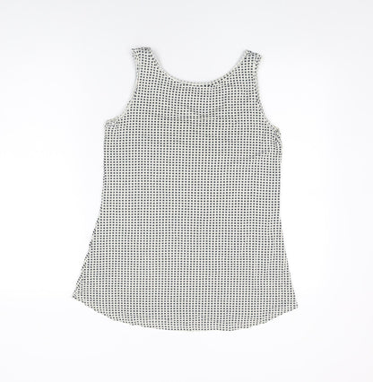 Myrine Womens White Geometric Viscose Basic Tank Size S V-Neck