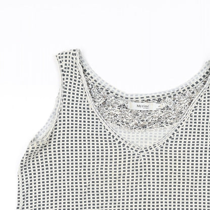 Myrine Womens White Geometric Viscose Basic Tank Size S V-Neck