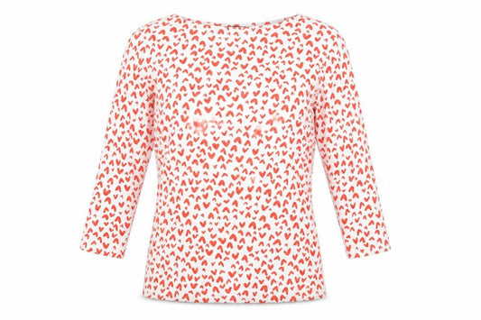 Marks & Spencer Womens White Geometric Cotton Basic T-Shirt Size 8 Boat Neck - Heart Print