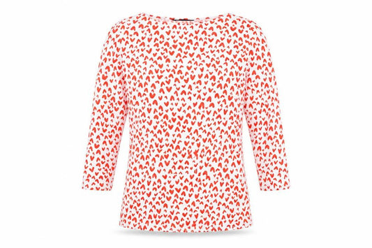 Marks & Spencer Womens White Geometric Cotton Basic T-Shirt Size 8 Boat Neck - Heart Print