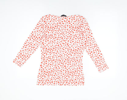 Marks and Spencer Womens White Geometric Cotton Basic T-Shirt Size 8 Boat Neck - Heart Print