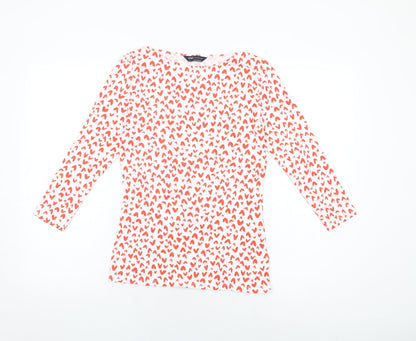 Marks and Spencer Womens White Geometric Cotton Basic T-Shirt Size 8 Boat Neck - Heart Print