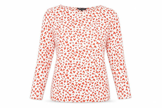 Marks & Spencer Womens White Geometric Cotton Basic T-Shirt Size 8 Boat Neck - Heart Print