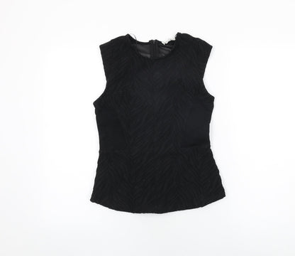 Zara Womens Black Geometric Polyester Basic T-Shirt Size M Round Neck