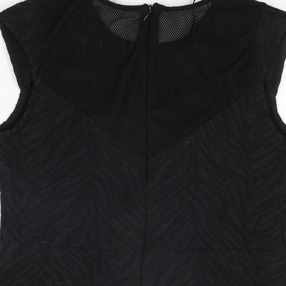 Zara Womens Black Geometric Polyester Basic T-Shirt Size M Round Neck