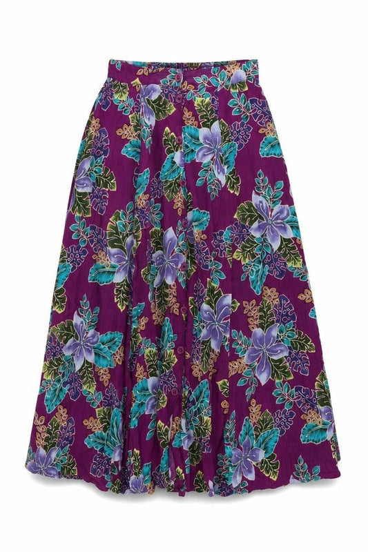 California Krush Womens Purple Floral Rayon Swing Skirt Size M Button