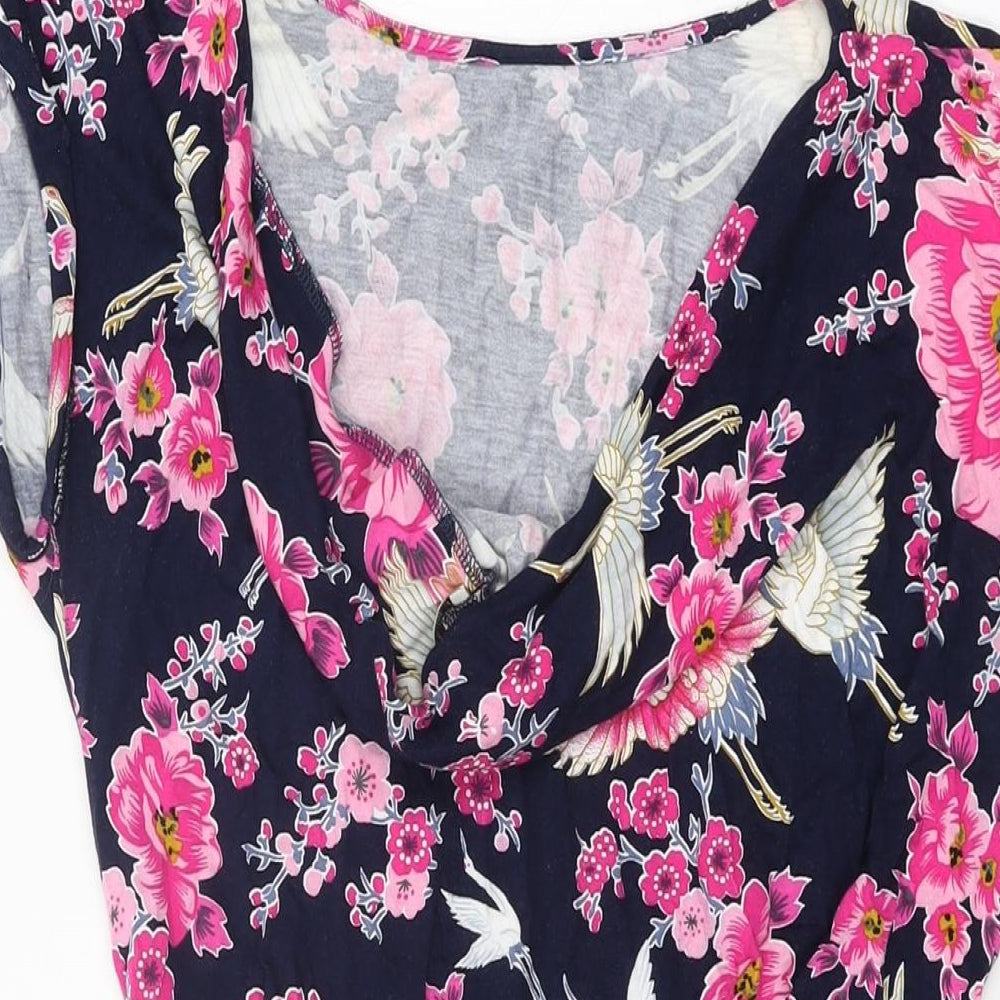 Oasis Womens Blue Floral Viscose Shift Size M Round Neck Pullover - Bird Print