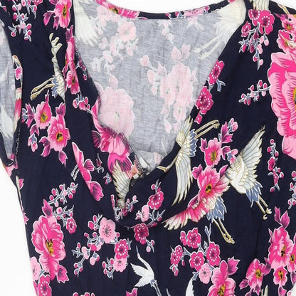 Oasis Womens Blue Floral Viscose Shift Size M Round Neck Pullover - Bird Print