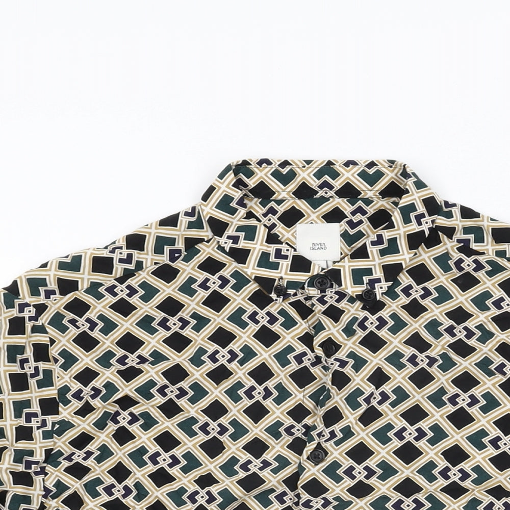 Womens UK Size S River Island Green Basic Button-Up