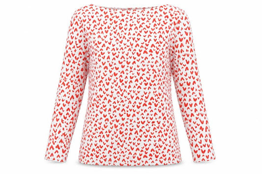 Marks & Spencer Womens White Geometric Cotton Basic T-Shirt Size 8 Boat Neck - Heart Print