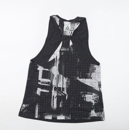 Reebok Womens Green Geometric Polyester Basic Tank Size L Round Neck Pullover