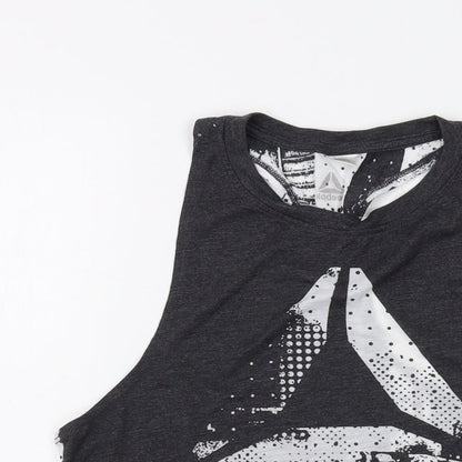 Reebok Womens Green Geometric Polyester Basic Tank Size L Round Neck Pullover