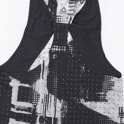 Reebok Womens Green Geometric Polyester Basic Tank Size L Round Neck Pullover