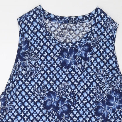 Lands' End Womens Blue Geometric Cotton Basic Tank Size M Round Neck
