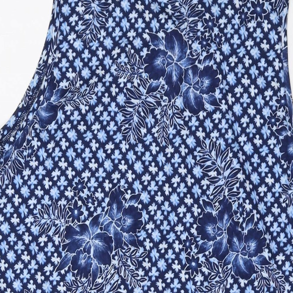 Lands' End Womens Blue Geometric Cotton Basic Tank Size M Round Neck
