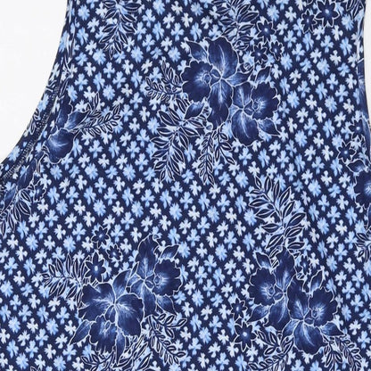 Lands' End Womens Blue Geometric Cotton Basic Tank Size M Round Neck