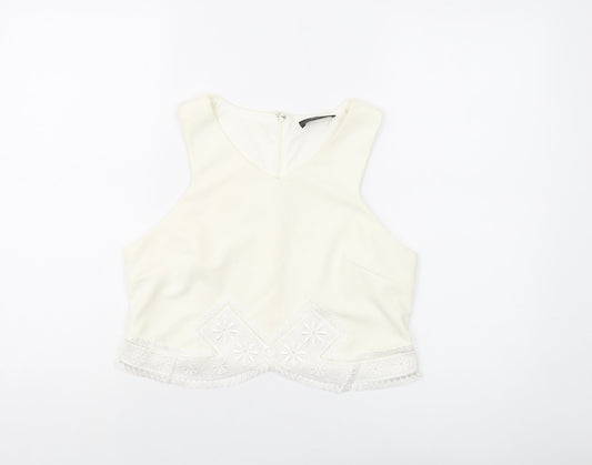 AX Paris Womens Ivory Polyester Basic Tank Size 14 V-Neck