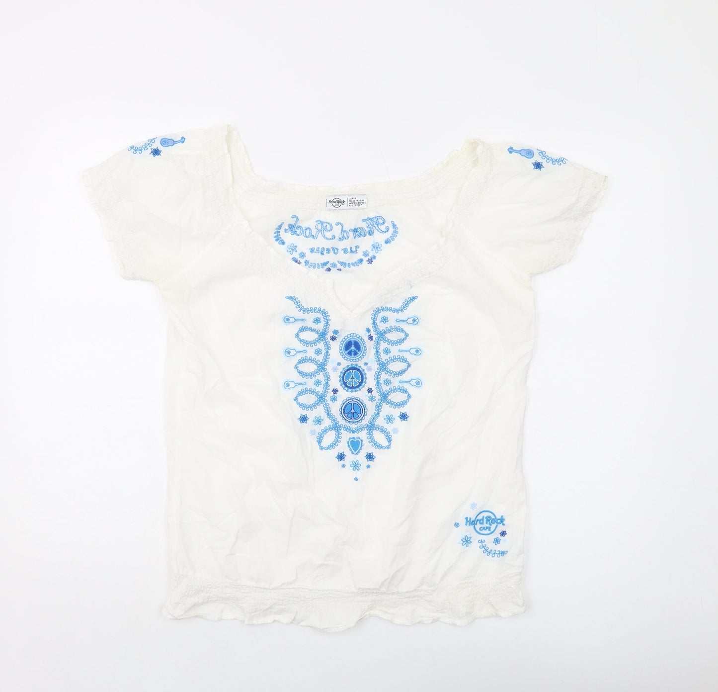 Womens UK Size L Hard Rock Ivory Basic Blouse