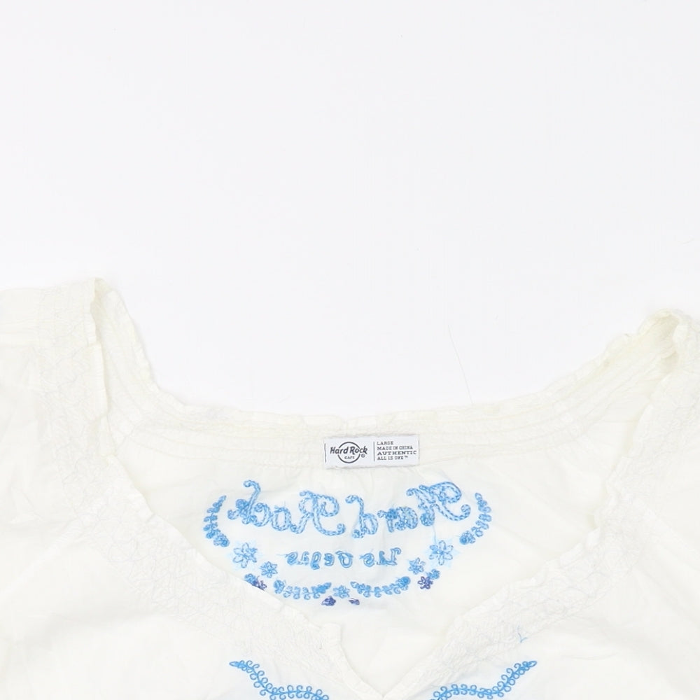 Womens UK Size L Hard Rock Ivory Basic Blouse