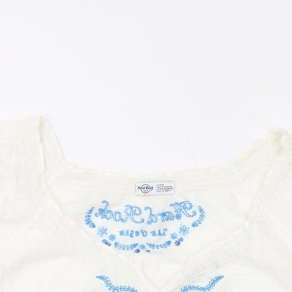 Womens UK Size L Hard Rock Ivory Basic Blouse