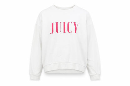Front view of Juicy Couture girls’ white cotton pullover sweatshirt, size 14-15, years pullover