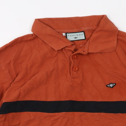 Toplook Mens Brown Cotton Polo Size L Collared Button