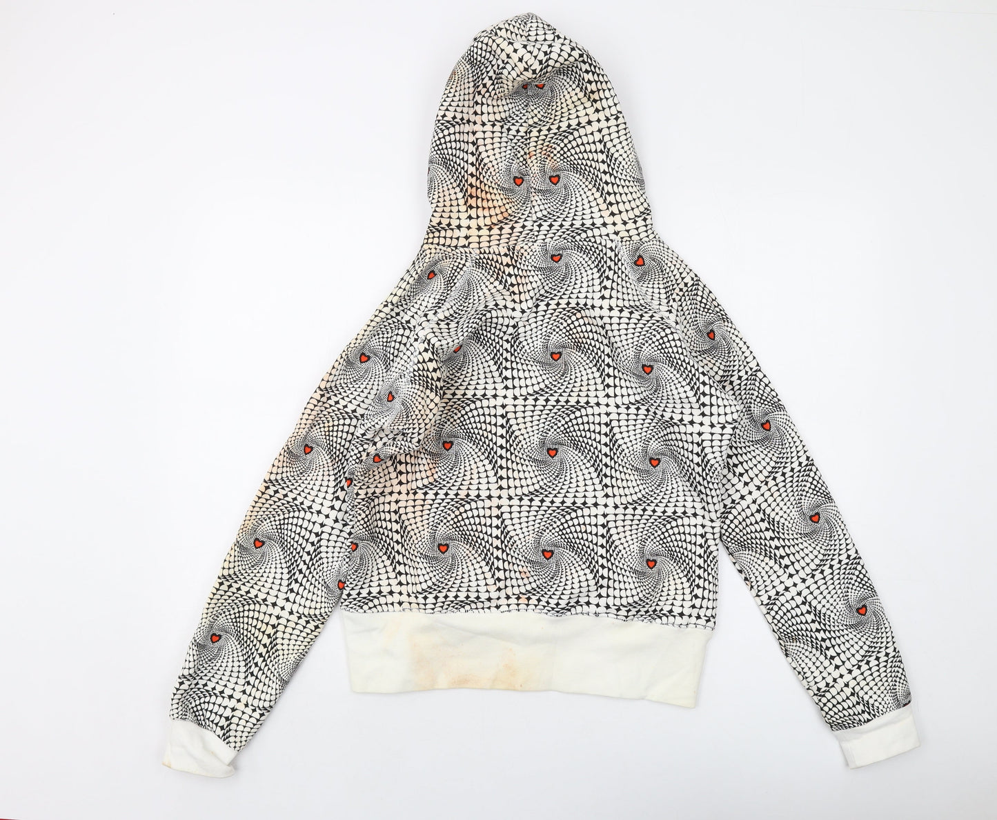 Miss Hill Womens Ivory Geometric Cotton Full Zip Hoodie Size L Zip