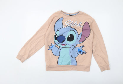 Disney Girls Pink Cotton Pullover Sweatshirt Size 13-14 Years Pullover - Stitch
