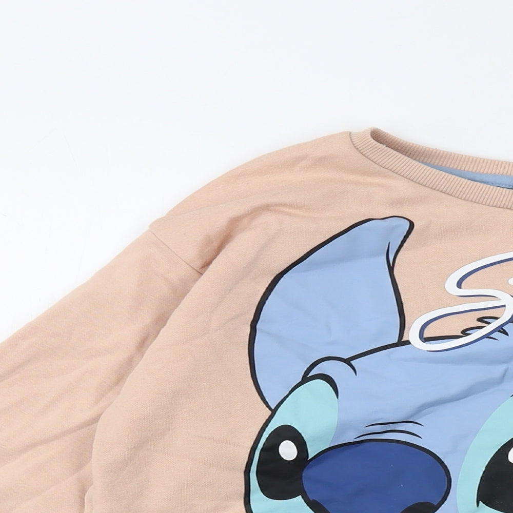 Disney Girls Pink Cotton Pullover Sweatshirt Size 13-14 Years Pullover - Stitch