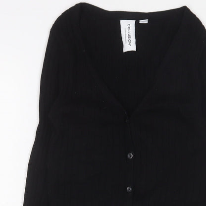 COLLUSION Womens Black V-Neck Acrylic Cardigan Jumper Size 8