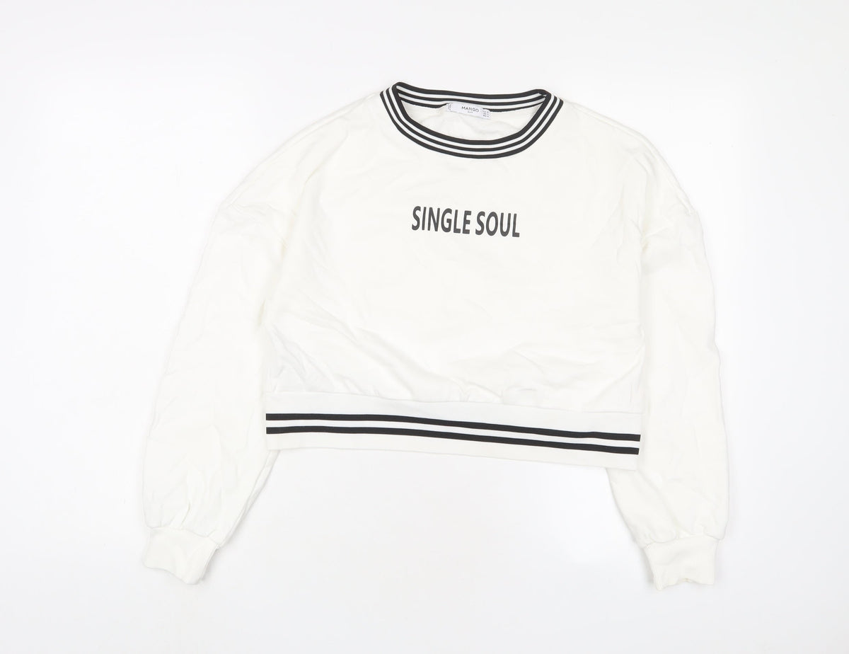 Mango Womens White Cotton Pullover Sweatshirt Size M Pullover - Single Soul