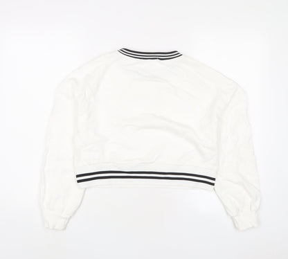 Mango Womens White Cotton Pullover Sweatshirt Size M Pullover - Single Soul