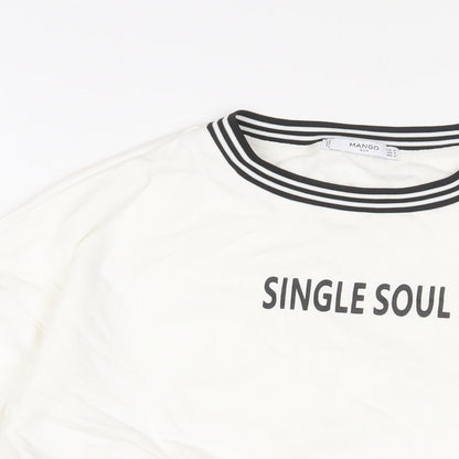 Mango Womens White Cotton Pullover Sweatshirt Size M Pullover - Single Soul