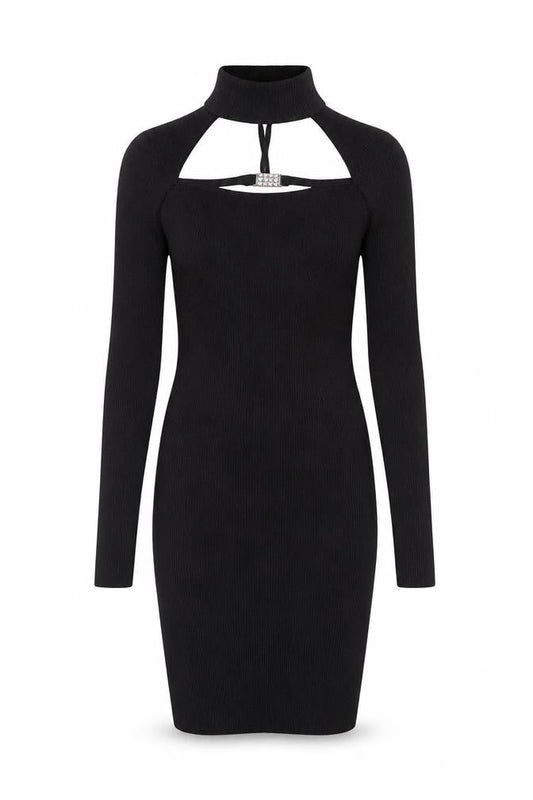 Bershka Womens Black Viscose Bodycon Size S Halter Pullover - Open chest