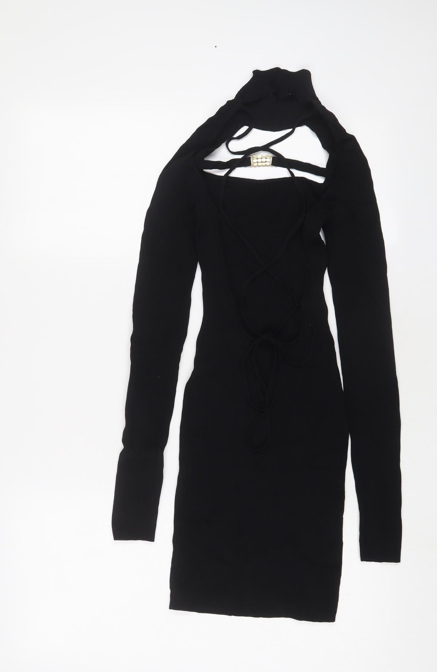 Bershka Womens Black Viscose Bodycon Size S Halter Pullover - Open chest