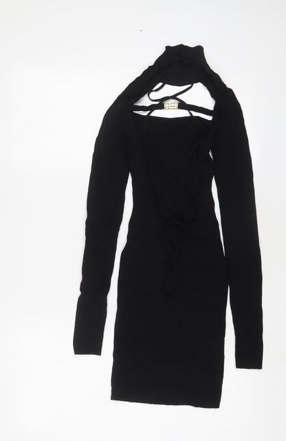 Bershka Womens Black Viscose Bodycon Size S Halter Pullover - Open chest