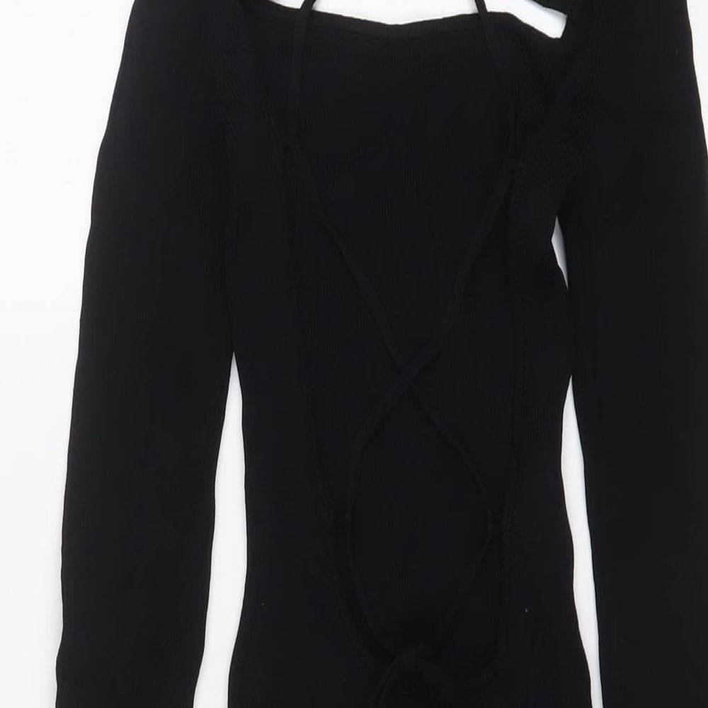 Bershka Womens Black Viscose Bodycon Size S Halter Pullover - Open chest