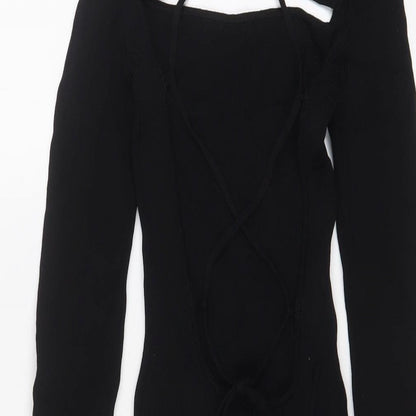 Bershka Womens Black Viscose Bodycon Size S Halter Pullover - Open chest