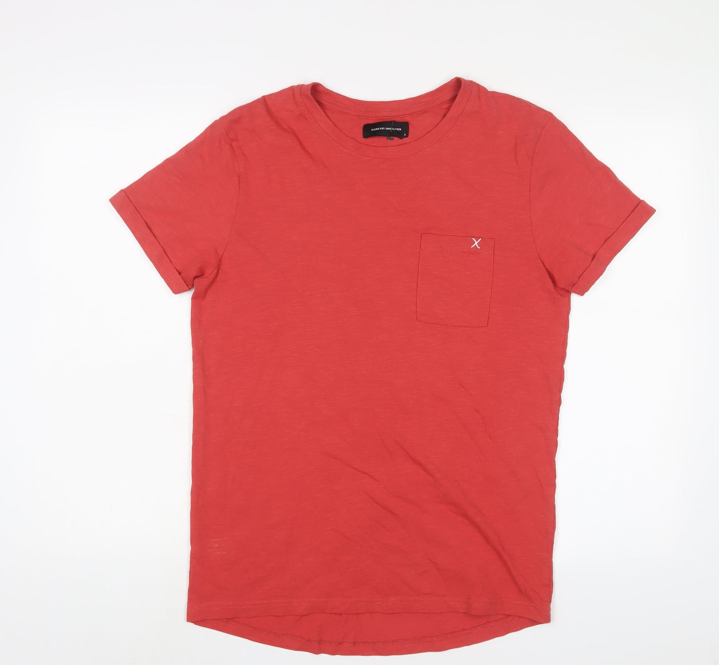 Copenhagen Mens Red Cotton T-Shirt Size S Crew Neck - Logo, Embroidered