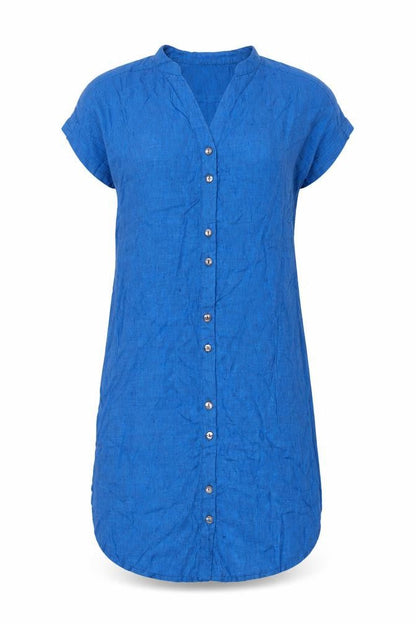 Adini Womens Blue Linen Sheath Size M V-Neck Pullover