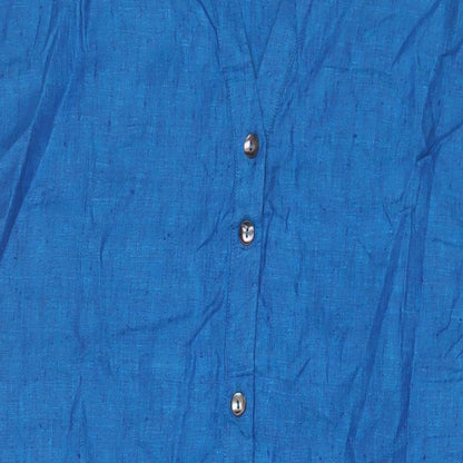 Adini Womens Blue Linen Sheath Size M V-Neck Pullover