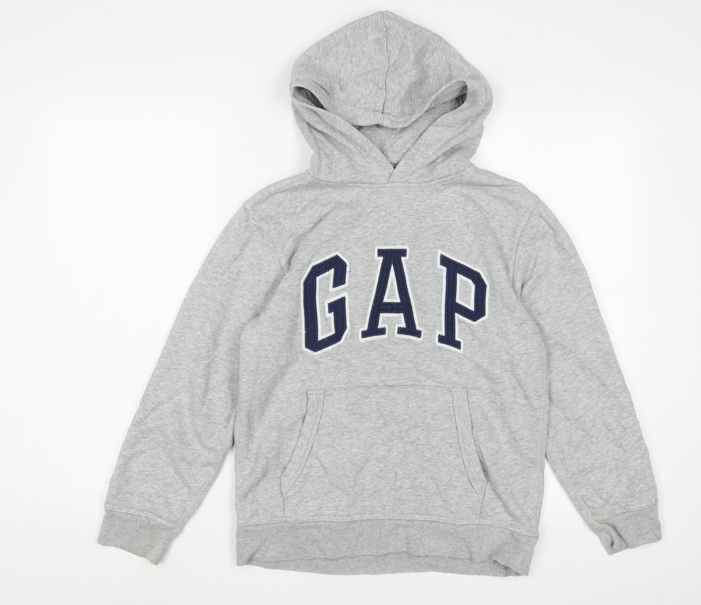 Gap Boys Grey Cotton Pullover Hoodie Size 12 Years Pullover - Logo, Embroidered