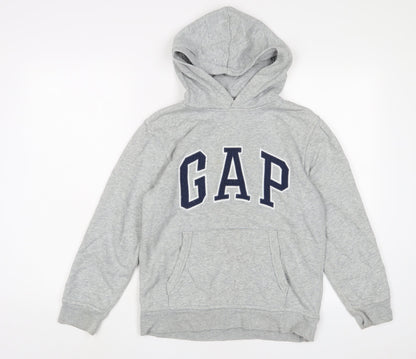 Gap Boys Grey Cotton Pullover Hoodie Size 12 Years Pullover - Logo, Embroidered