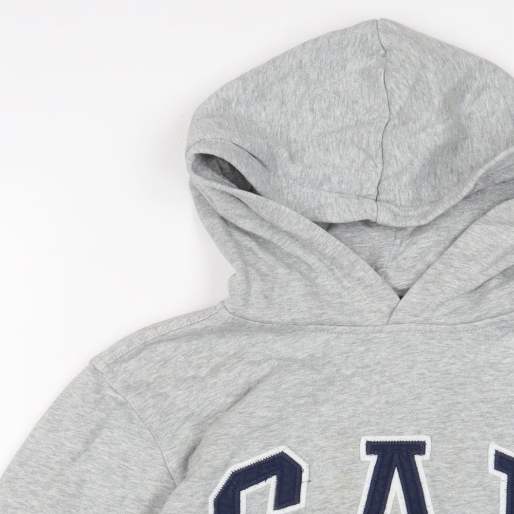 Gap Boys Grey Cotton Pullover Hoodie Size 12 Years Pullover - Logo, Embroidered