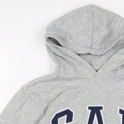 Gap Boys Grey Cotton Pullover Hoodie Size 12 Years Pullover - Logo, Embroidered