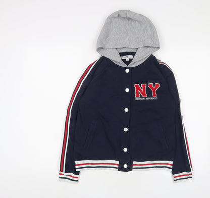 Hampton Republic Boys Blue Cotton Full Zip Hoodie Size 13 Years Snap - Logo, Embroidered