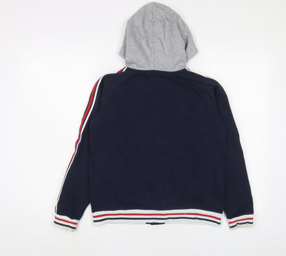 Hampton Republic Boys Blue Cotton Full Zip Hoodie Size 13 Years Snap - Logo, Embroidered