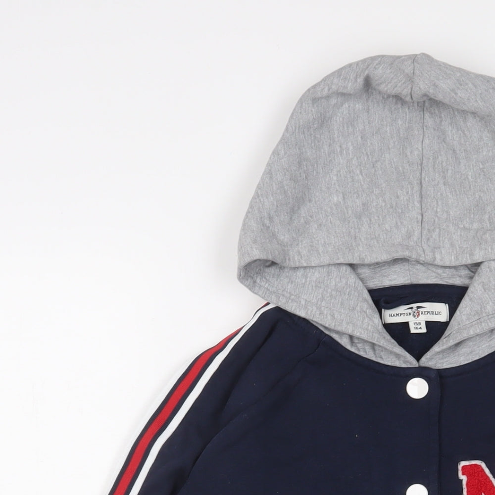 Hampton Republic Boys Blue Cotton Full Zip Hoodie Size 13 Years Snap - Logo, Embroidered