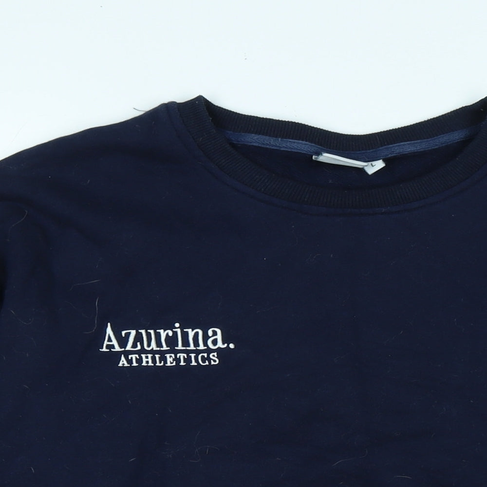 Azurina Athletics Mens Blue Polyester Pullover Sweatshirt Size L - Logo